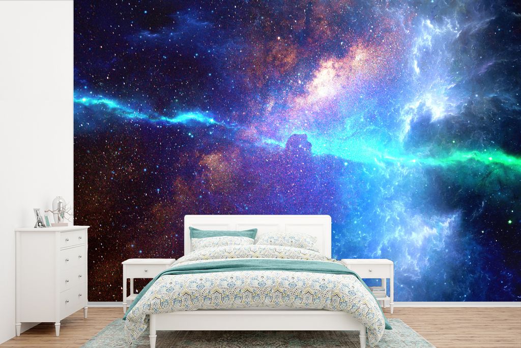 MuchoWow Fototapete für Wohnzimmer oder Schlafzimmer Wandtapete Vinyl Motivtapete Leerzeichen - Blau - Grün - 450x300 cm - Gemusterte