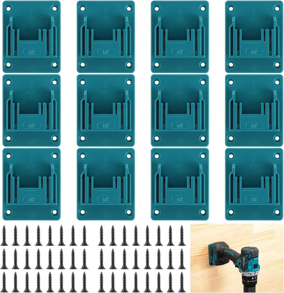 12 Stück Wandhalterung Werkzeughalter für makita 18V, Bohren Elektrowerkzeuge Bohrerhalter, Batteriehalter mit 48 Schrauben, Maschinenhalter Werk...