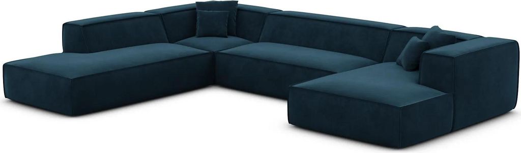 Samtstoff U-Form XXL Lounge Wohnlandschaft Arelia Mitternachtsblau Rechts