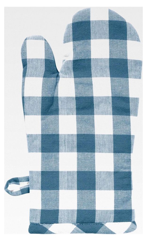 Ofenhandschuh, Backofenhandschuh, Topfhandschuh kariert, hitzebeständig, 100 % Baumwolle blau, Größe 15x30 cm - mit praktischer Schlaufe, robust...