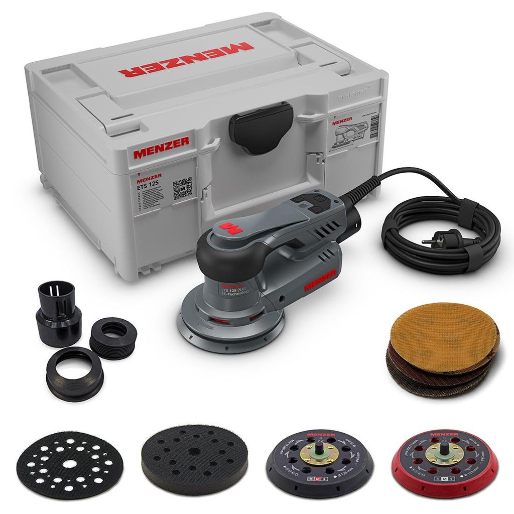 MENZER Exzenterschleifer ETS 125 5.0 (für Grob-/Zwischenschliff) inkl. systainer³, 3 Schleifteller, Schleiftellerschutz, Interfacepad, Schleifsch...