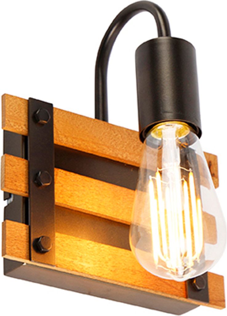 QAZQA - Industrie I Vintage I Industrie I Vintage I Wandlampe braun mit Holz - Paleta Mai I Wohnzimmer I Schlafzimmer - Rechteckig - LED geeignet E27