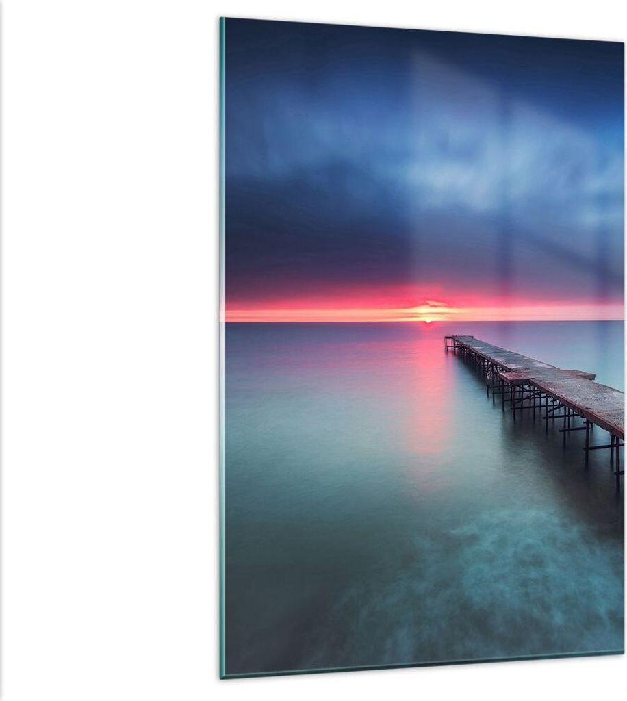 Bilder auf glas - Einteilig - Brücke Meer Landschaft - 80x120cm - Glasbilder - Wandbilder - Bilder - zum Aufhängen bereit - Wanddekoration aus Gl...