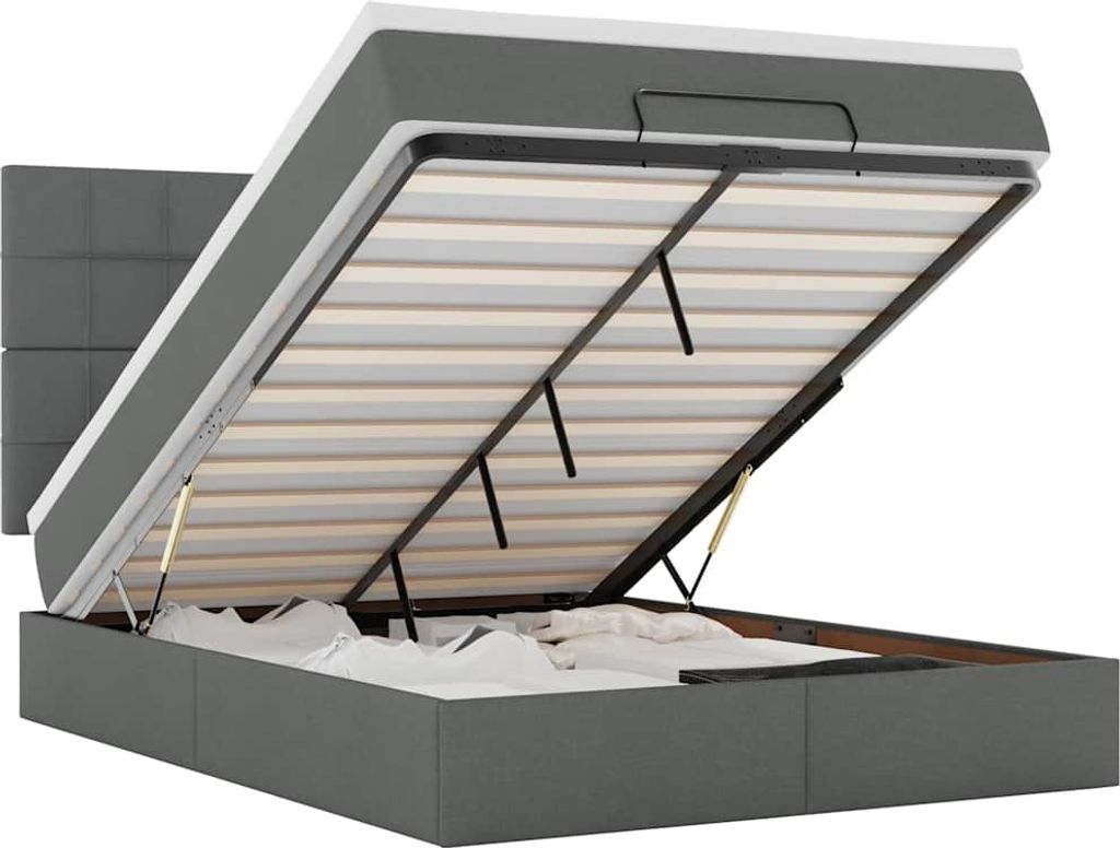 vidaXL Ottoman-Bett mit Matratze & LEDs Dunkelgrau 140x200 cm Stoff