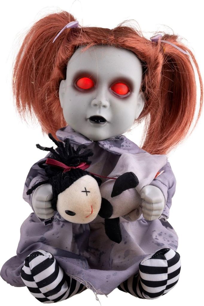 Halloween Animatronic Puppe: Sitzende Puppe mit Bären – Licht, Ton und Bewegung (2