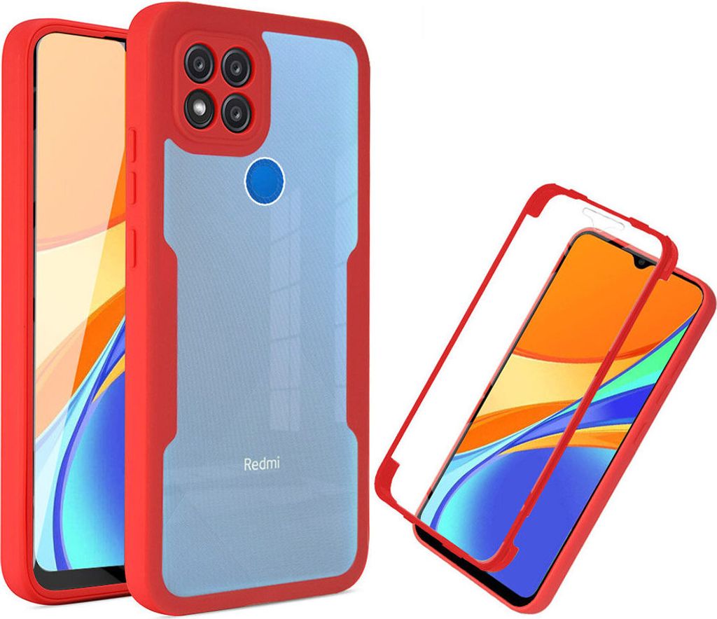 Redmi 9C Schutzhülle, Eingebautem Displayschutz 360 Grad Komplettschutz Handyhülle für Xiaomi Redmi 9C Rot