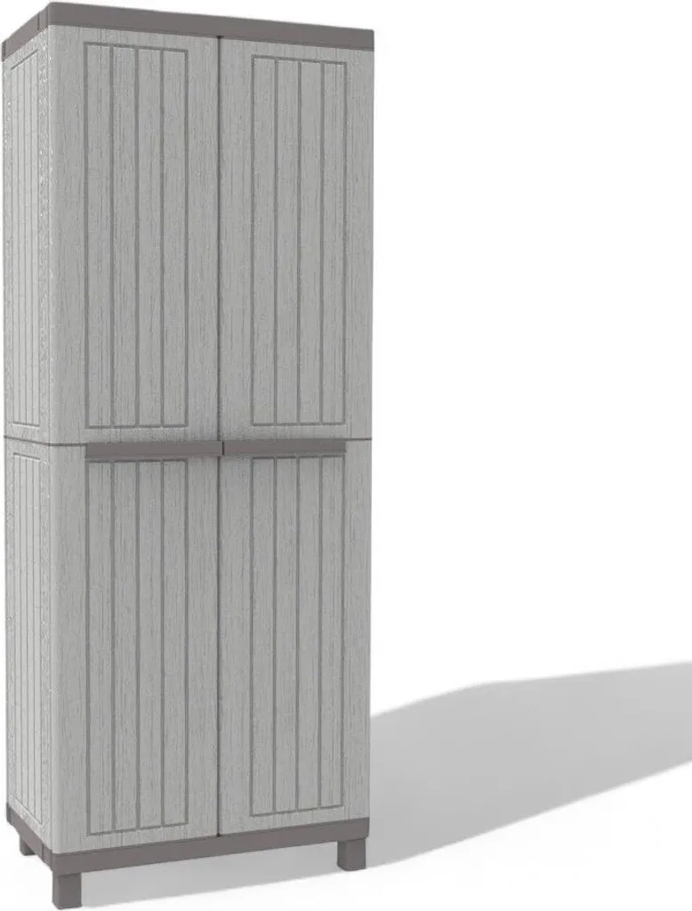 Armoire haute en résine aspect bois gris 170x68cm, modèle Titan LX