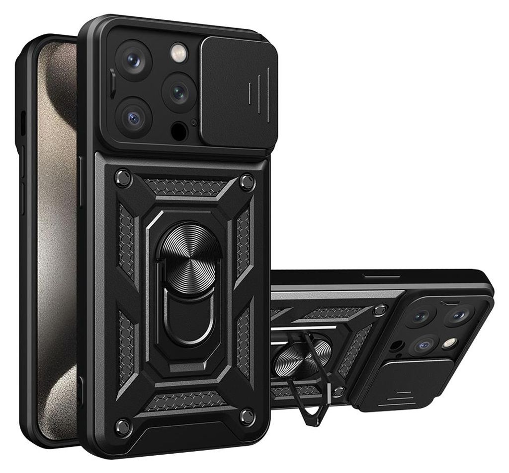 Techsuit Camshield Back Cover Hlle fr Apple iPhone 15 Pro Max - Schwarz