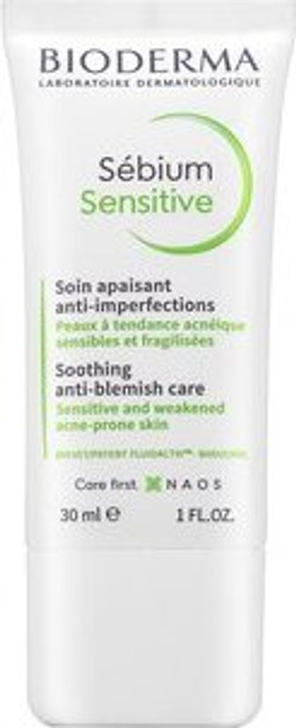 A white tube of Bioderma Sebium Sensitive skincare product.