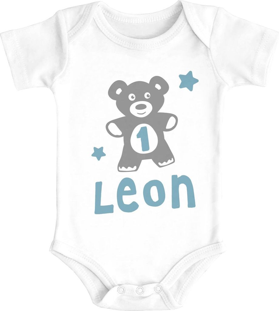 Babybody mit Namen und Zahl zum Geburtstag Teddy-Bär personalisierbare Baby Geschenke Baumwolle SpecialMe Jungen 1 Jahr weiß 3-6 Monate