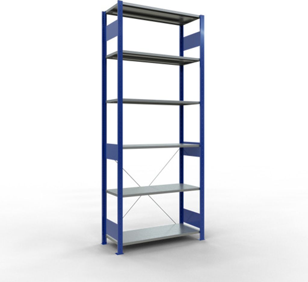 Schulte Fachbodenregal MULTIplus85 Stecksystem | Grundregal | HxBxT 250x100x40cm | 6 Ebenen | Fachlast 85kg | Enzianblau/Verzinkt