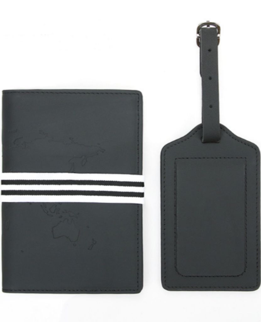INF RFID-Reisepasshülle aus Leder + Gepäckanhänger