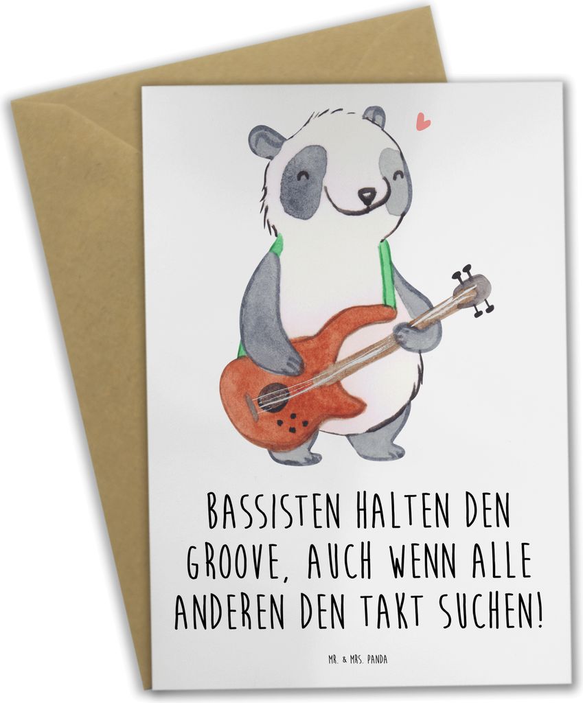 Mr. & Mrs. Panda Glückwunschkarte Bassgitarre Groove - Weiß - Geschenk, Bassisten, weihnachtskarten, tiefen Tönen, Rhythmus, glückwunschkarten,...