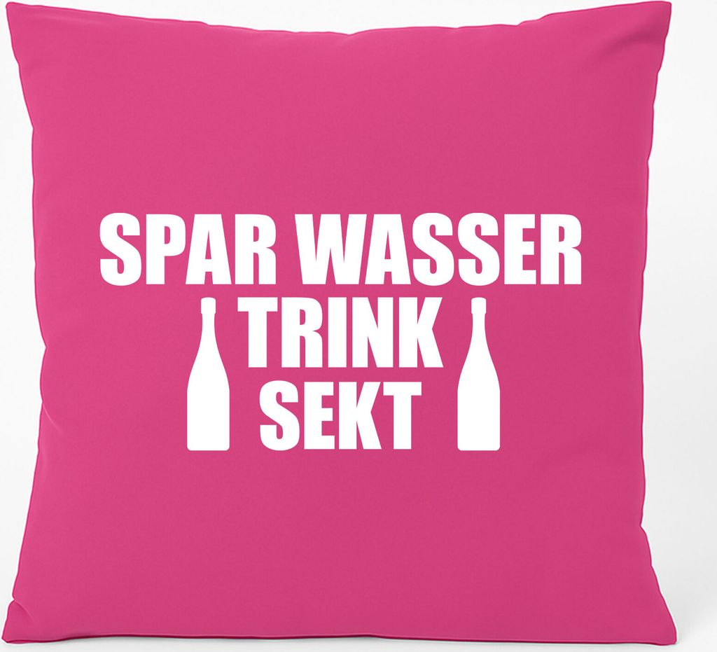 Huuraa Kissen Spar Wasser Trink Sekt Sektflasche 40x40cm mit Füllung Fuchsia Baumwolle Dekokissen Geschenkidee