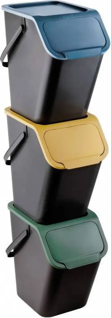 Récipients de Tri BINI 25L - Lot de 3 Bacs Compacts avec Couvercle Clip