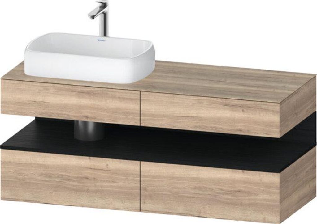 Duravit Qatego Konsolenwaschtischunterbau, 2 Auszüge, 2 Schubkästen, Ausschnitt links, 1400x550x600mm, Nische Eiche Schwarz, QA4765016550000