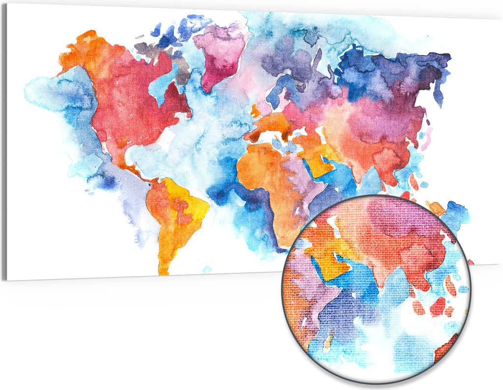 DEQORI Hybrid Leinwand Bild 100x50 cm 'Welt in Aquarell' Wandbild Glas flach modern