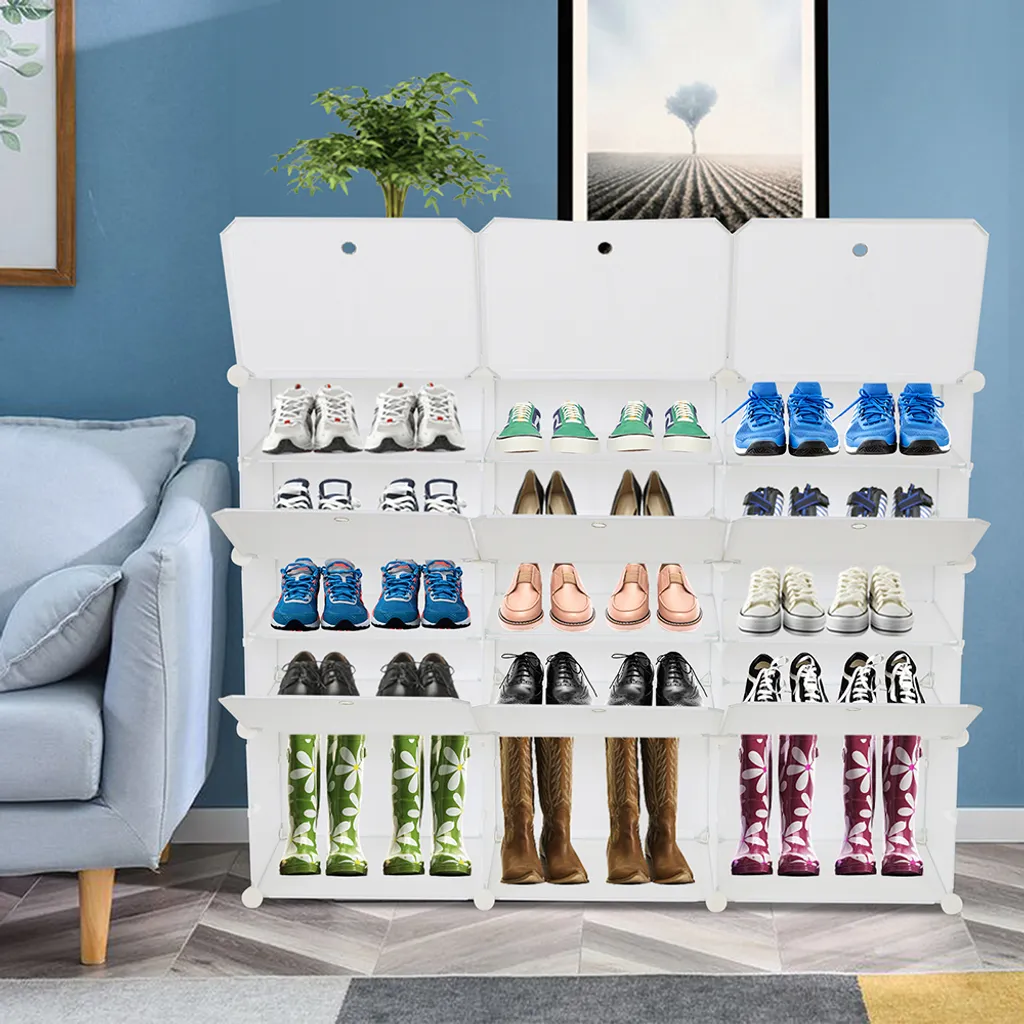 Meuble Chaussures Entrée Gain de Place 15 Compartiments Blanc Modulable - 2