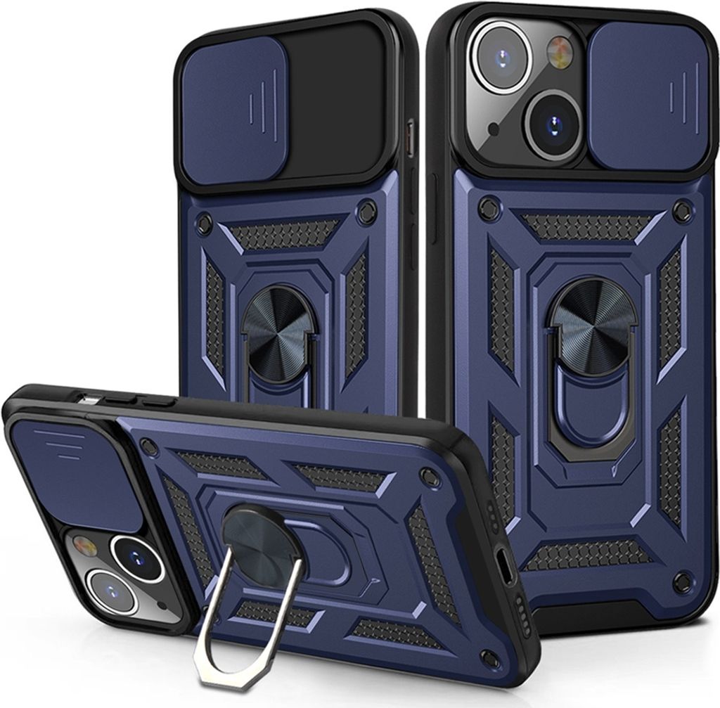 iPhone 14 Hülle mit 360° Drehbarer Magnetische Ring Ständer Halter Dia Kameraschutz TPU Bumper Silikon Schutzhülle für iPhone 14 Blau