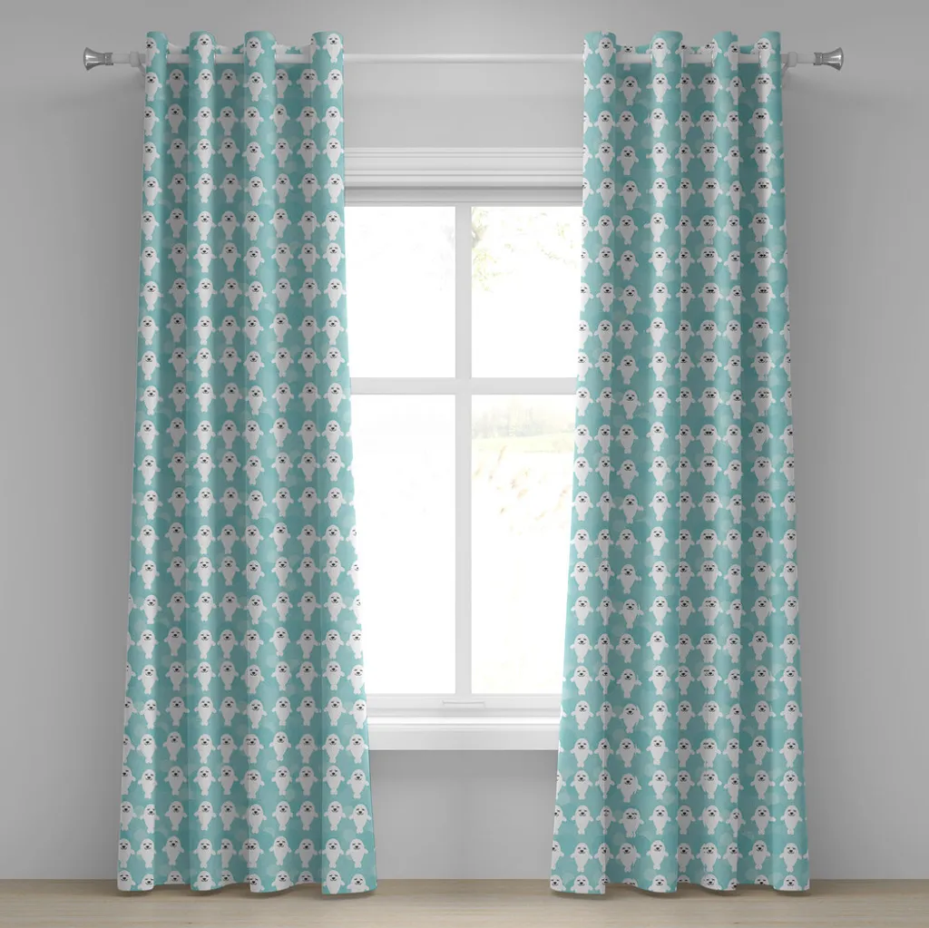 Rideau Animaux Marins imprimé Bébé Phoque Mignon 280x245 cm en Turquoise