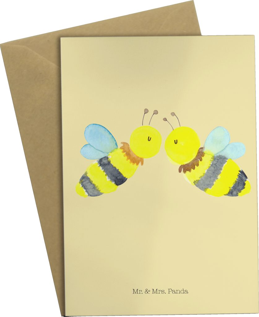 Mr. & Mrs. Panda neujahrskarte Biene Liebe - Gelb Pastell - Geschenk, weihnachtskarten, einladungskarten, Klappkarte, glückwunschkarten, osterkart...