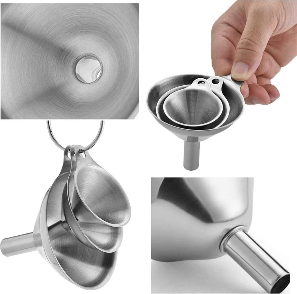 YUNYU 3-teilige rostfreie Edelstahl-Trichterset mit Reinigungsbürsten und Clipring, kleine Küchentrichter zum Befüllen von Marmelade, Speiseöl,...