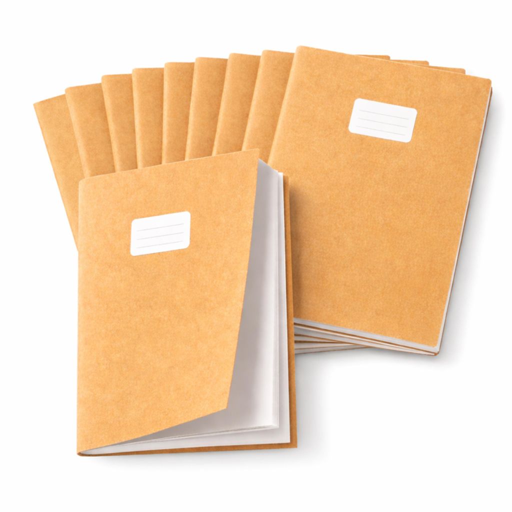 Friendly Fox 10 Heftumschläge Papier A4 Hefthülle aus Kraftpapier für Schulhefe und Bücher, Heftschoner mit Etikett, Buchumschläge