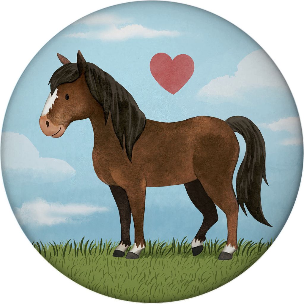 Pony in dunkelbraun Magnet mit Flaschenöffner rund