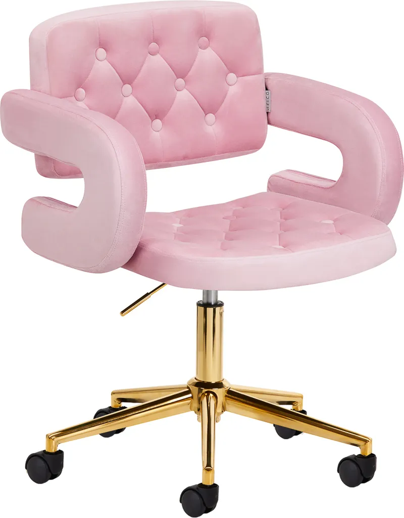 Chaise pivotante velours rose 4Rico QS-OF213G avec Hauteur Réglable