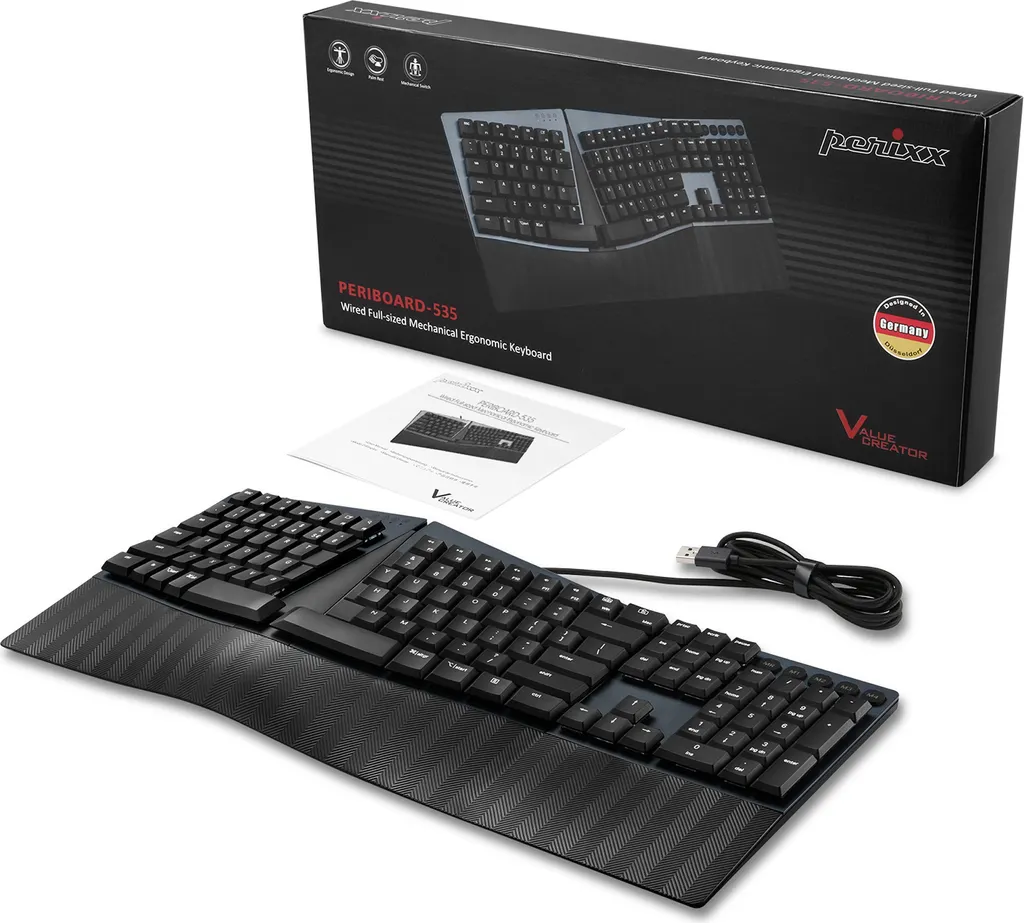 Perixx PERIBOARD-535 DE RD Clavier Mécanique Ergonomique Switchs Rouges - 10