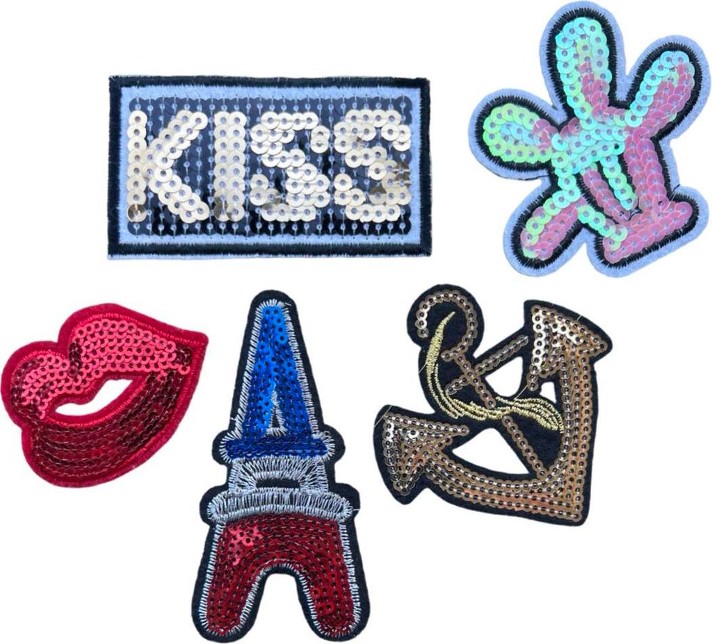 Kiss Paillette-Emblem-Patch-Set zum Aufbügeln, 5-teilig