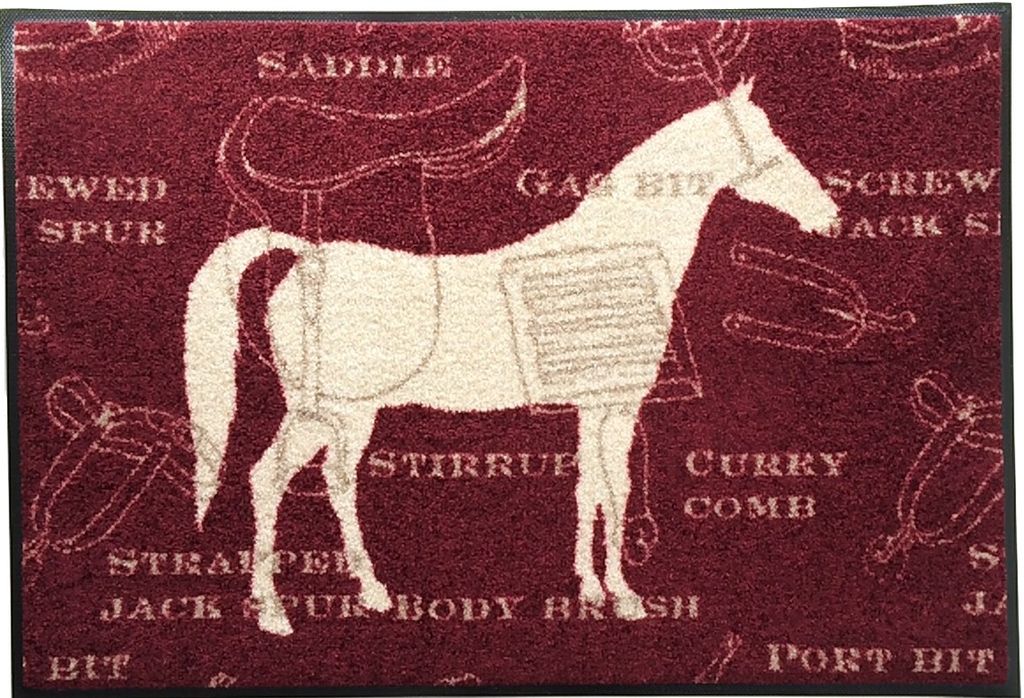 Waschbare Fußmatte - Cavallo - Pferd weinrot 50x75 cm Fußabstreifer Wash+Dry