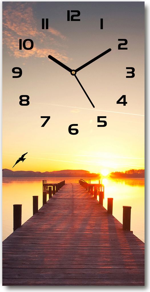 Wanduhr aus Glas – 30x60 cm - Glasbild - Glasuhr - Gehärtetes Glas -Sonnenuntergang Pier
