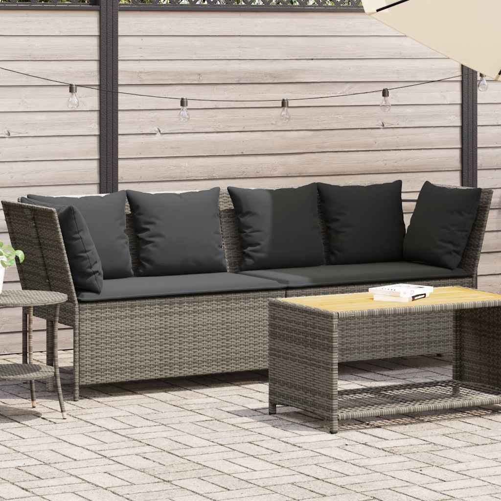 ZMH Gartensofa mit Kissen Grau Poly Rattan