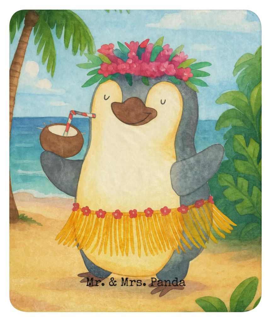 Mr. & Mrs. Panda Wärmedecke Pinguin Kokosnuss Design 130 x 155 cm - Weiß - Geschenk, Hawaii, Ferien, Erholt, Heimdecke, Winterdecke, Decke, Urlau...