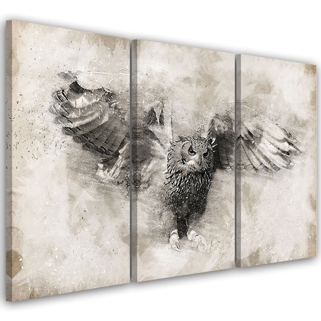 Triptychon auf leinwand tiere - grau 120x80 cm Feeby grau wandbild bereit zum aufhängen