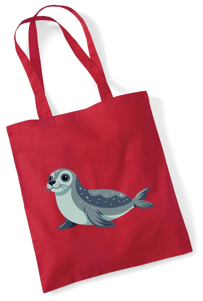 Huuraa Jutebeutel Seehund Comic 10 Liter Classic Red Baumwolle Tasche Geschenkidee