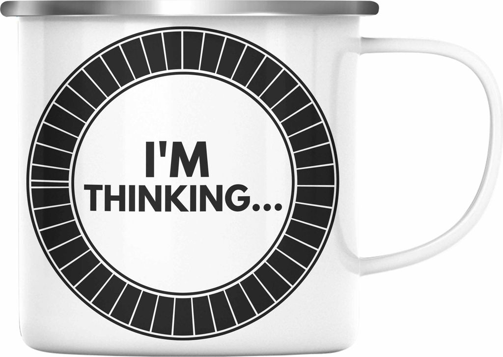 Trendation - Lustige Gamer Emaille Tasse Zocker Geschenk Gamer Gamergirl Geschenkidee Geburtstag I'm Thinkin (Silber)