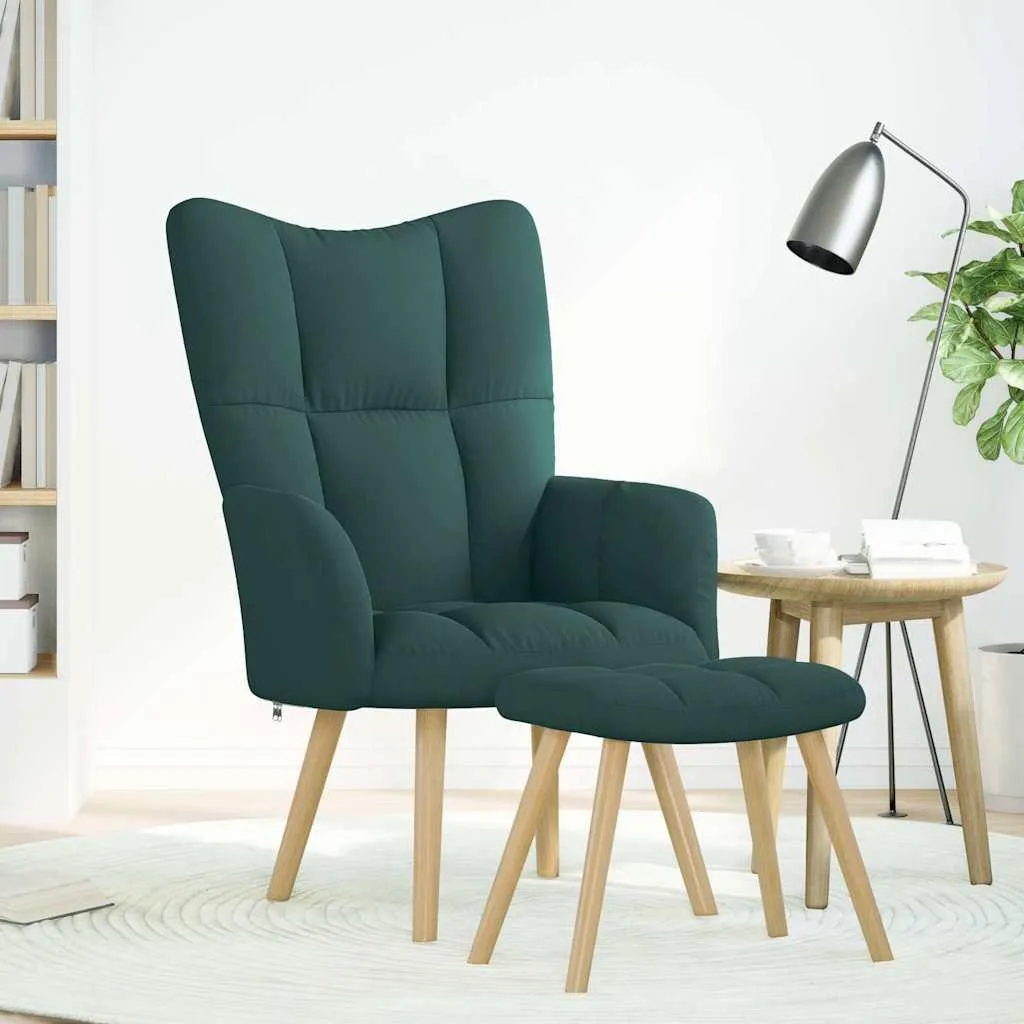 Poltrona Design Verde Scuro vidaXL | Tessuto Morbido e Poggiapiedi