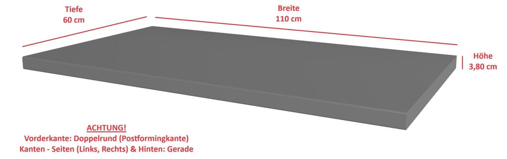 Arbeitsplatte 110cm 38mm Anthrazit matt Küche Nessa Scandi Produktbild 