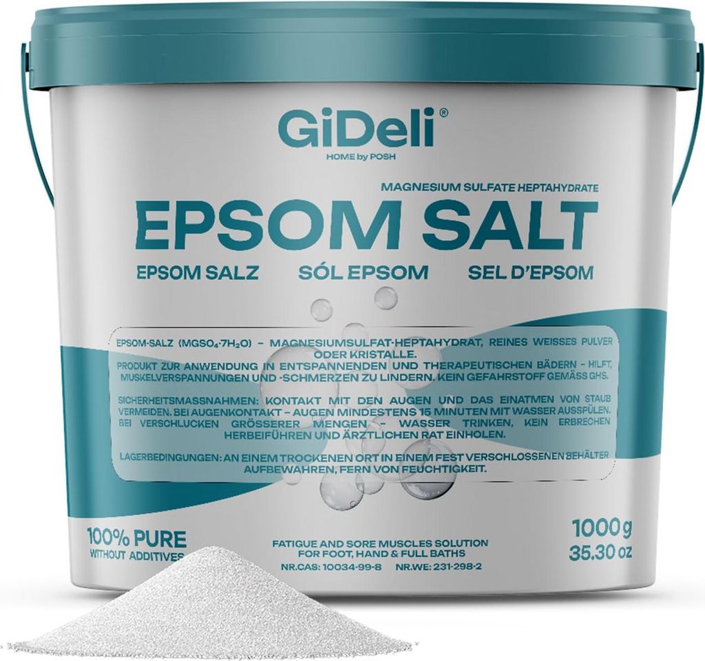 Epsom Salz 1kg Bittersalz Magnesiumsulfat Badesalz Fußbad Peeling Garten GiDeli