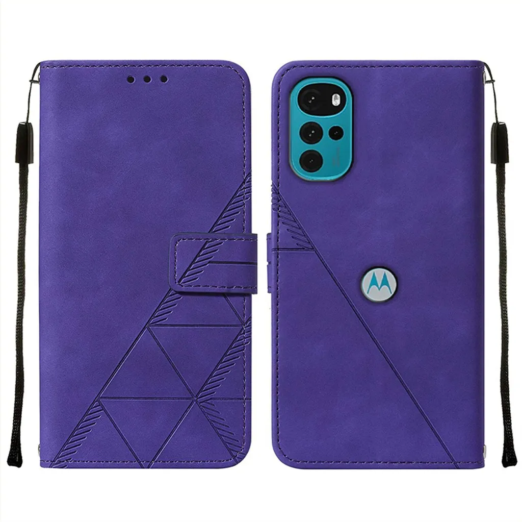 Custodia in pelle flip per Motorola Moto G22 custodia con design a portafoglio con goffratura, porta carte e supporto Viola