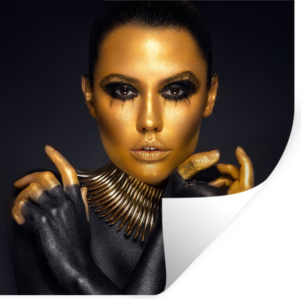 MuchoWow Wandtattoo Wandsticker Wandaufkleber Make-up - Tasche - Gold - Luxus - Frau 100x100 cm Selbstklebend und Repositionierbar - Wierderverwe...