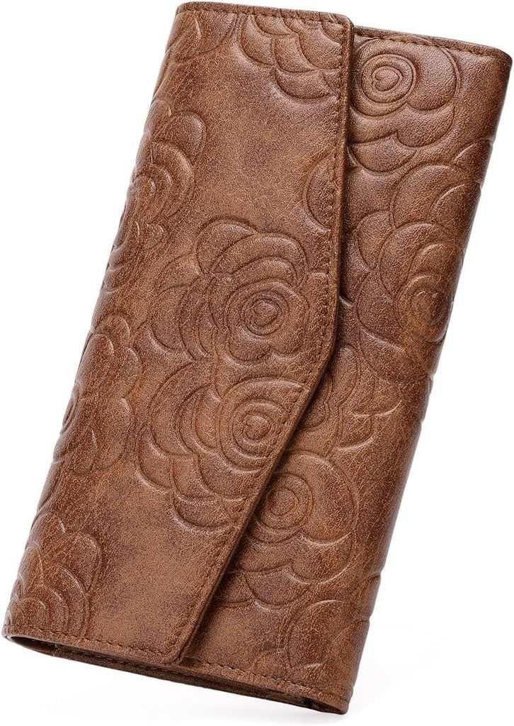 Damen Geldbörse aus veganem Leder -großer Kapazität, RFID-Blockierung, Vintage Portemonnaie, Clutch Brieftasche mit vielen Fächern für Alltag ...