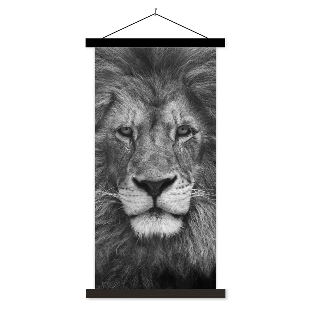 MuchoWow Textilposter Persischer Löwe auf schwarzem Hintergrund 60x120 cm mit schwarzem Rahmen - Magnete