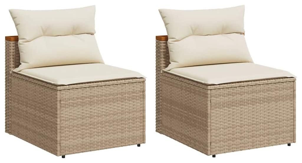 vidaXL Gartensofas ohne Armlehnen mit Kissen 2 Stk. Beige Poly Rattan