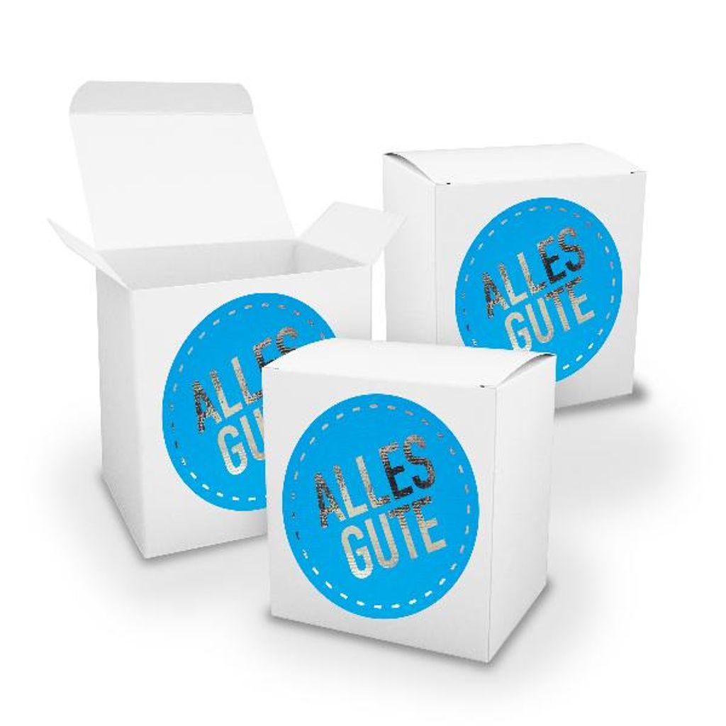 itenga Geschenkverpackung Set 3x XL Würfel Weiss+ Sticker "Alles Gute blau