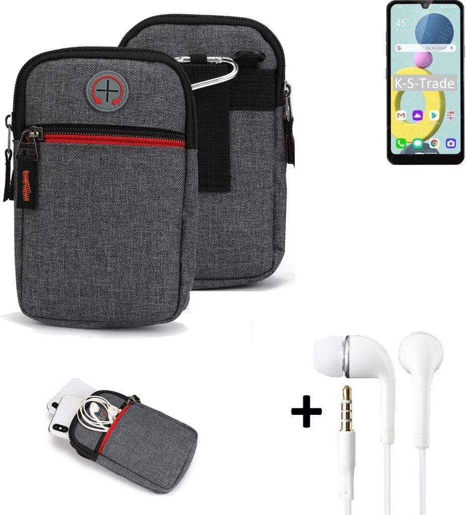 K-S-Trade Gürteltaasche + Kopfhörer kompatibel mit LG Electronics Xpression Plus 3 Handy Tasche Holster Schutz Hülle Handy Hülle grau
