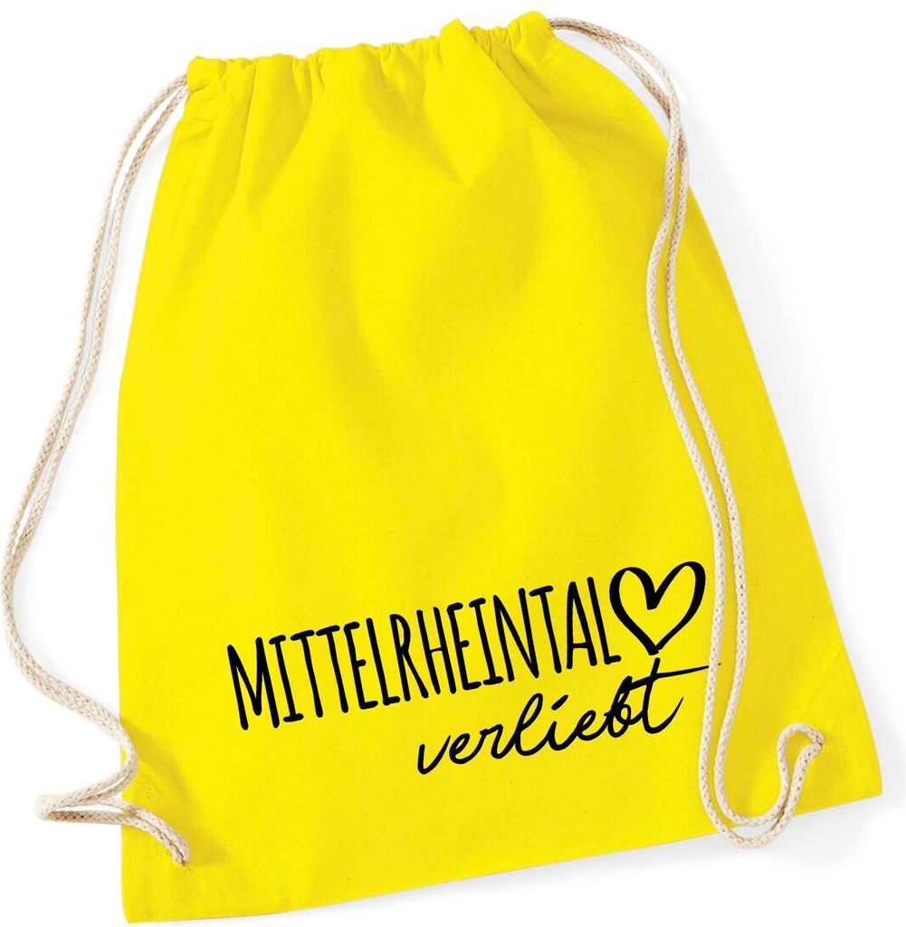 Huuraa Turnbeutel Mittelrheintal verliebt 12 Liter Yellow Baumwolle Rucksack Geschenkidee