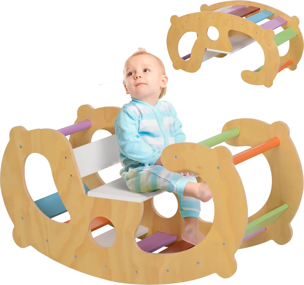 Chaise à bascule arc-en-ciel et module de grimpe intérieur enfant